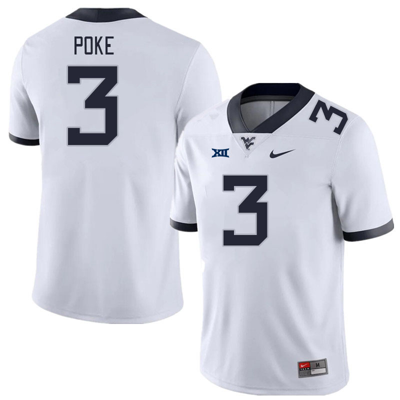 Men #3 Ja'Shaun Poke West Virginia Mountaineers College Football Jerseys Stitched Sale-White